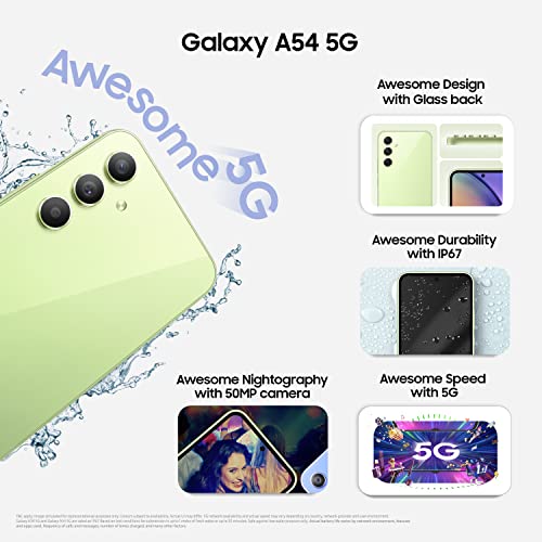 Samsung Galaxy A54 5G (Awesome Lime, 8GB, 128GB Storage) | 50 MP No Shake Cam (OIS) | IP67 | Gorilla Glass 5 | Voice Focus | Travel Adapter to be Purchased Separately