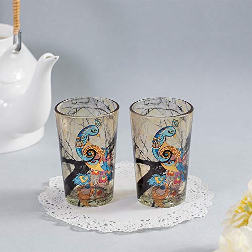 KOLOROBIA Charismatic Peacock Chai Glass/Tea Glass, Flame Proof, Microwave & Dishwasher Safe | for Daily Use & Gifting, (Set of 2)