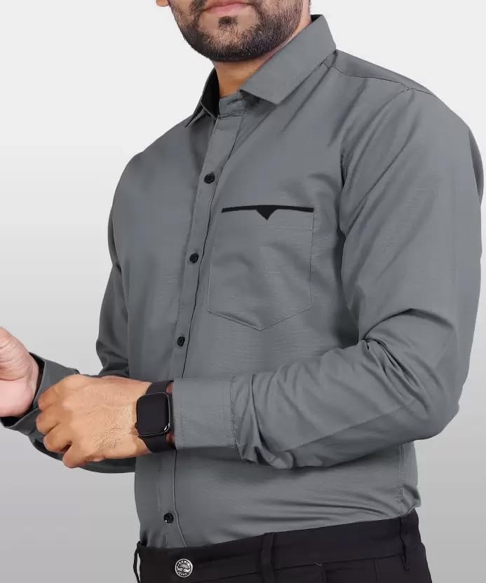 CB-COLEBROOK Men Regular Fit Solid Spread Collar Casual Shirt (X-Large, Cadet Grey)