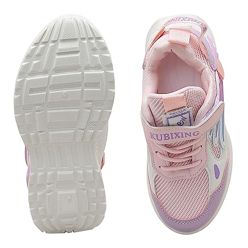 Hopscotch Girls PU and Mesh Text Print Athletic Shoes in Pink Color UK:1 (XFR-4392321)