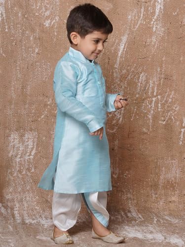 AJ DEZINES Kids Solid Silk Blend Dhoti Kurta Set For Boys (Sky Blue, 12-18 Months)