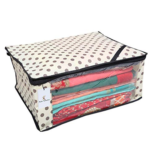 Kuber Industries� Polka Dots Designer Saree Cover/Regular Cloth Bag/Wardrobe Organiser Set of 9 Pcs (Ivory)