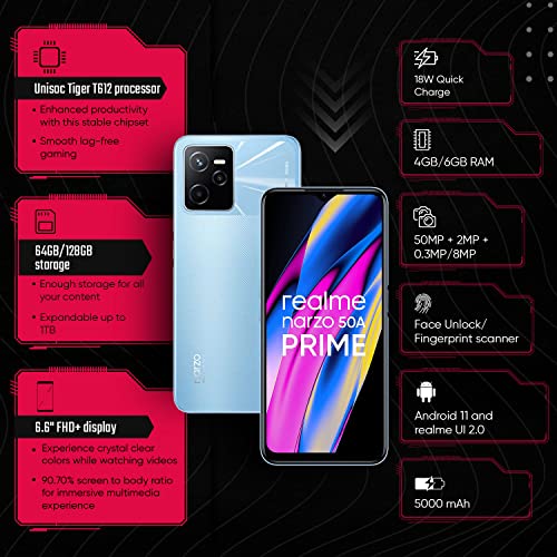 Realme narzo 50A Prime (Flash Blue, 4GB RAM+64GB Storage) FHD+ Display | 50MP AI Triple Camera (No Charger Variant)