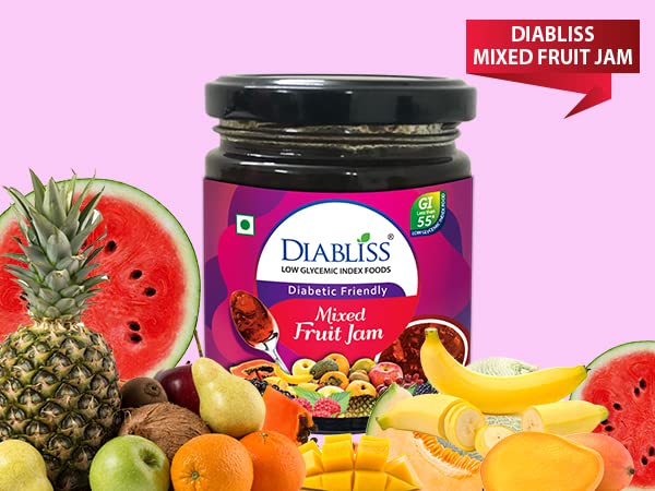 Diabliss Mixed Fruit Jam Replacement for Sugar Free Jam for Diabetic - Clinically Tested | Low GI | Fresh Nutritious Fruits | Irresistibly Tasty - 225g Bottle