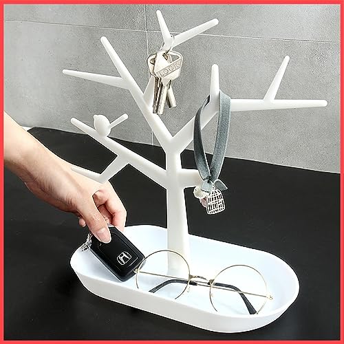 wolpin Tree Key Holders with Tray for Dressing Table Home Decor Hallway Multiple Key Hanger, Watch Holder Decorative Storage Box, White