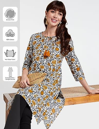 Amazon Brand - Myx Women's Cotton Regular Kurti (PAG 46_Grey Mustard_L)