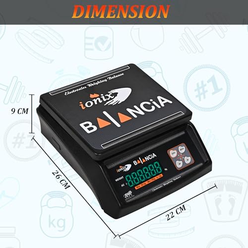 IONIX Made In India, Dual Display Weight scale with 1 Year Warranty & 8 hours battery Backup 30 kg capacity, Weight Machine for Shop | Weighing Machine | Weighing Machine for Shop 1 Piece, Black