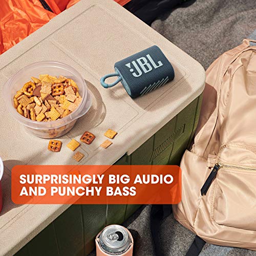 JBL Go 3, Wireless Ultra Portable Bluetooth Speaker, Pro Sound, Vibrant Colors with Rugged Fabric Design, Waterproof, Type C (Without Mic, Blue)