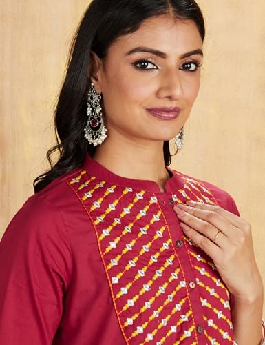 Amazon Brand - Myx Women's Cotton Straight Kurta (SS21MYXKU11_Cherry_x-Large)