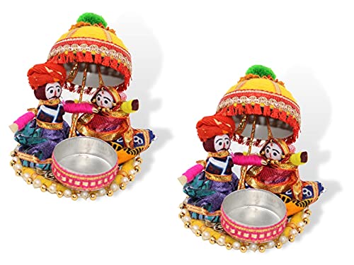 JH Gallery Recycled Material Rajasthani Raja Rani Puppet | Dolls Decorative Tealight Candle Holder | Diwali Decoration Items for Home Decor | Tea Light Candle Holder(Pack of 2)