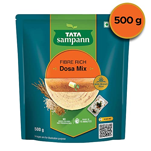 Tata Sampann Fibre Rich Dosa Mix | Ready to Cook Breakfast Mix | Ready in 15 Minutes | Golden, Crispy & Tasty Dosas | Instant Dosa Batter| 500 g