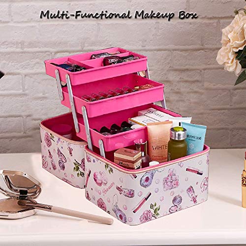 SIBY PU Leather Vanity Box for Bride | 3 Layer Professional Cosmetic Makeup Kit Storage Organizer | Travel Toiletry Makeup Box for Women | Vanity Case for Makeup Cosmetic Beauty Organizer