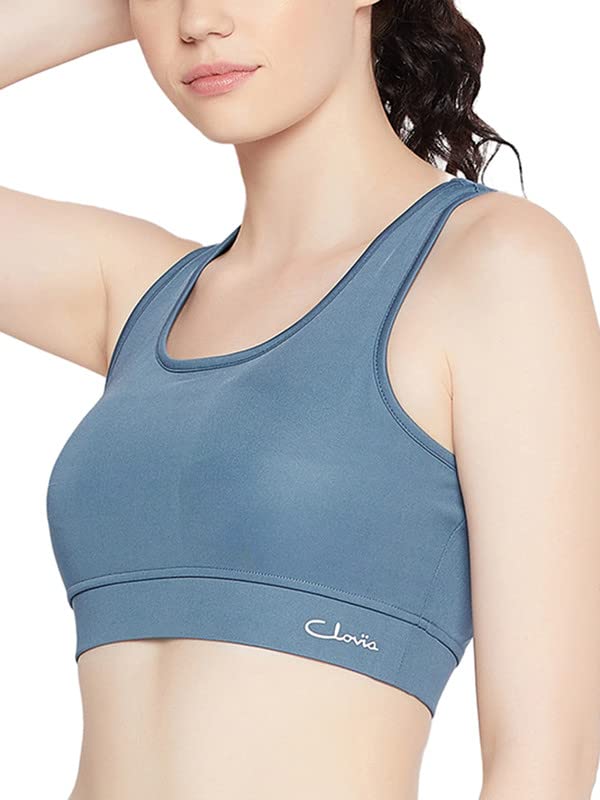 Clovia Women's Medium Impact Padded Sports Bra with Racerback (BRS046P03_Blue_XL)