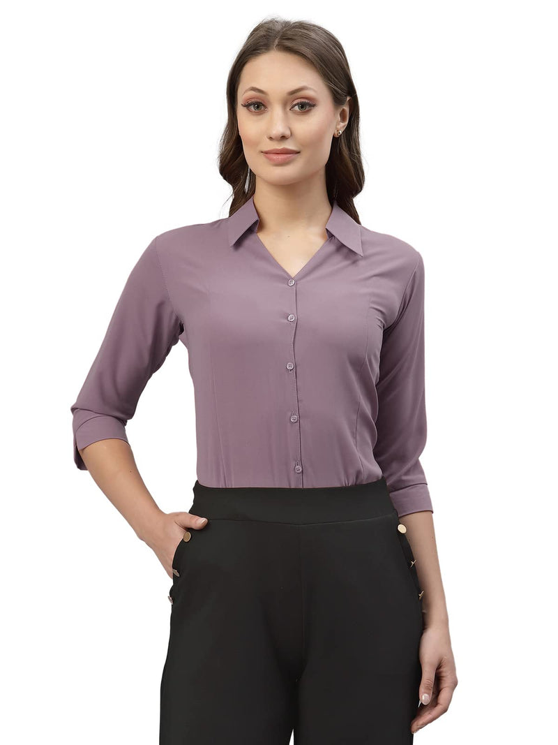 Selvia Women's Poly Viscose Solid Regular Fit Shirt (329TKN259-M_Lavender)