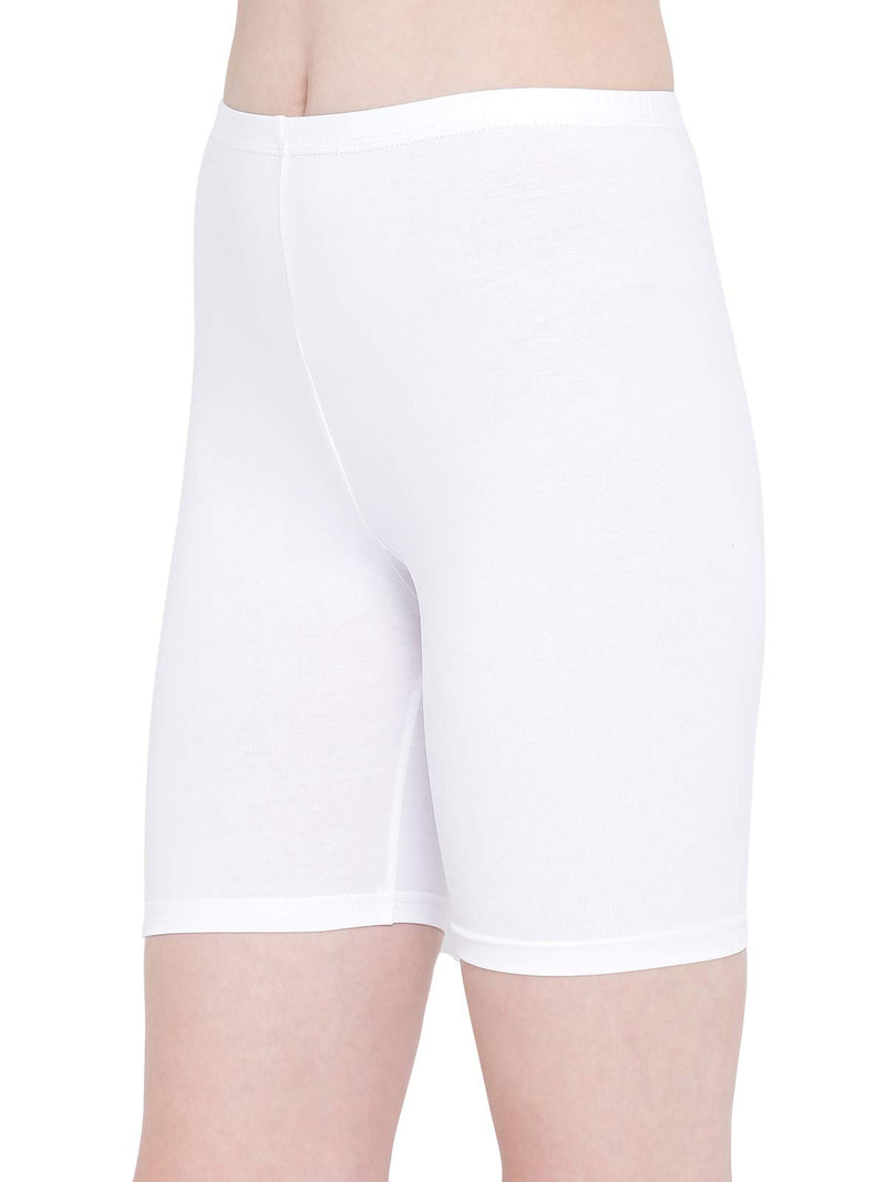 Clovia Women's Cotton Mid Waist Cycling Shorts (PN3352P18_White_L)