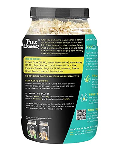 True Elements Millet Muesli 1kg - Certified Gluten Free | Diet Food | Loaded with 40% Millets | Muesli No Added Sugar | Fibre rich muesli