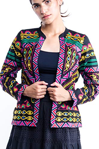kasya Women's All over Embroidered Jacket with Mirror Work (Large)
