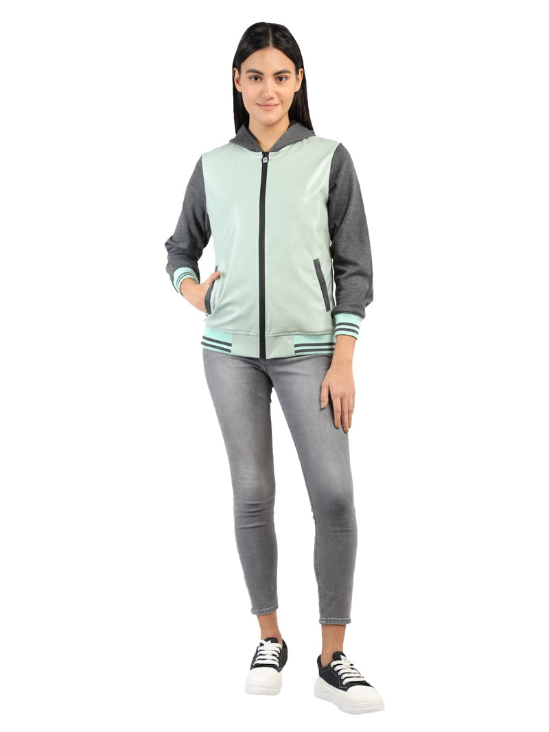 CHKOKKO Women Winter Sports Zipper Hooded Stylish Jacket LightGreenAnthra S