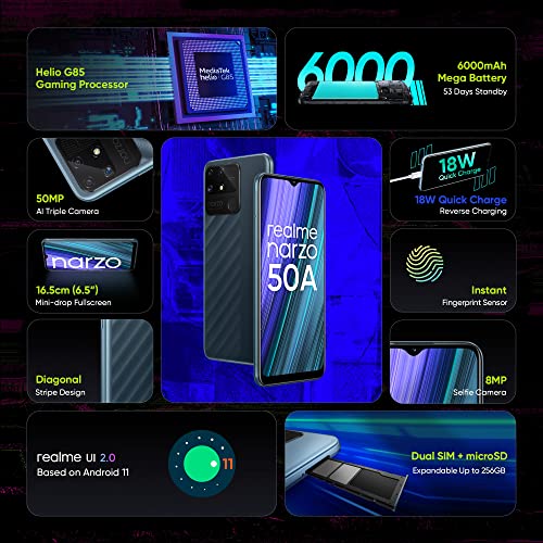 realme narzo 50A (Oxygen Green , 4GB RAM + 128 GB Storage) Helio G85 Processor | 6000 mAh Battery