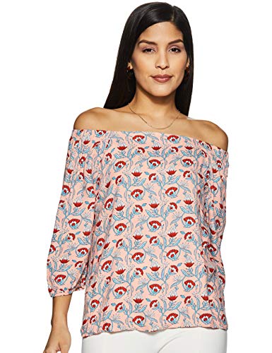 Allen Solly Women's Floral Regular Fit Top (AHTSCRGHY51992_Peach Print_Large)