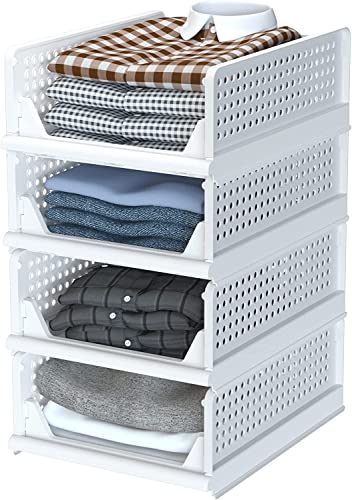 JD Fresh 4 Pieces Clothes Organizer For Wardrobe Cupboard Organizer For Clothes Foldable & Stackable Closet Organizer Drawer Organizer For Clothes, Almirah Space Organizer For Cupboard, Polypropylene