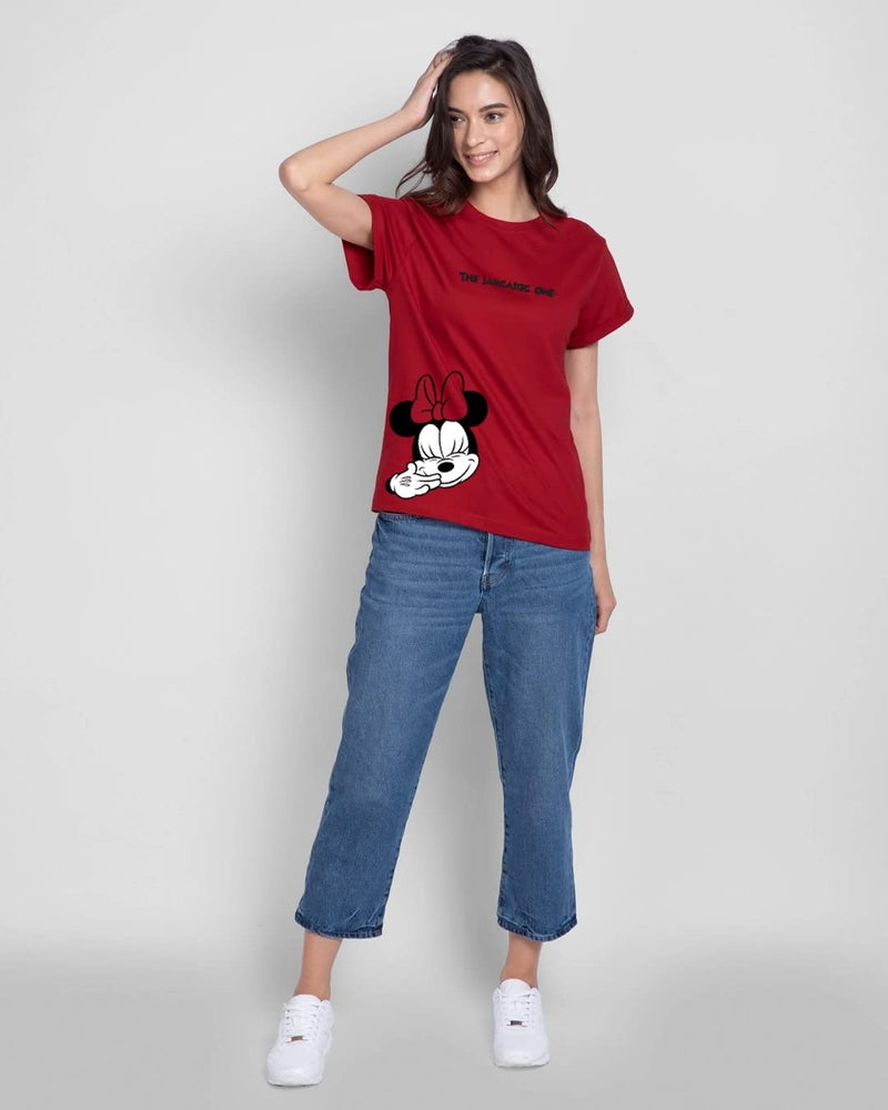 Bewakoof Official Disney Merchandise Women's Graphic Print Boyfriend Fit Half Sleeve Round Neck Cotton T-Shirt