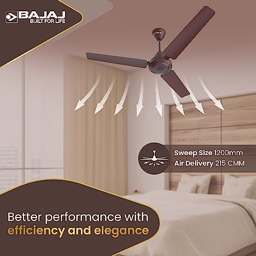 Bajaj Energos 12DC5R 1200mm Silent BLDC Ceiling Fan|5-StarRated Energy Efficient Ceiling Fans for Home|Remote Control|Upto 65% Energy Saving-26W|High Speed|Silent Operation| 2-Yr Warranty Red