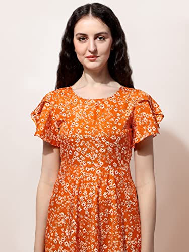 OOMPH! Midi Dresses for Women, Beach, Orange - md516