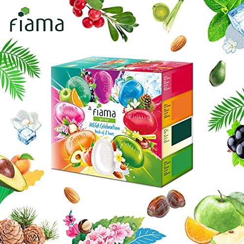 Fiama Gel Bathing Bar Mega Celebration Pack, With 8 Unique Gel Bars & Skin Conditioners For Moisturized Skin, 125g Soap (Pack Of 8)
