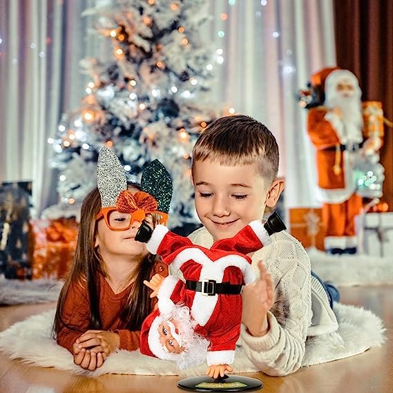 fizzytech Dancing Santa Claus Toy Upside Down Spinning Singing Electric Plush Christmas Toy Ideal for Xmas Holiday New Year Home Party Decoration Fun Interactive Animated Kids and Childrens