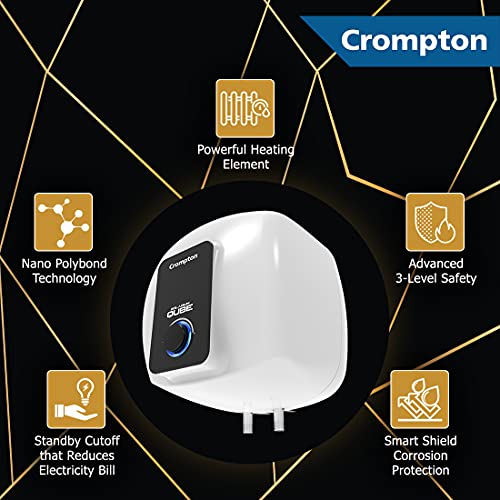 Crompton Solarium Qube 15-L 5 Star Rated Storage Water Heater (Geyser, White and Black, Wall Mount)