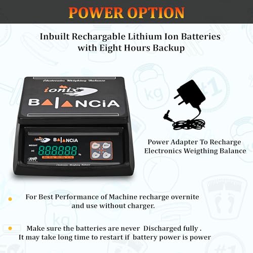 IONIX Made In India, Dual Display Weight scale with 1 Year Warranty & 8 hours battery Backup 30 kg capacity, Weight Machine for Shop | Weighing Machine | Weighing Machine for Shop 1 Piece, Black