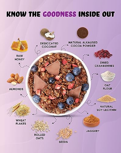 True Elements Baked Granola Almonds And Dark Chocolate 400gm - With Berries, Nuts and Seeds | Granola for Breakfast | 100% Natural