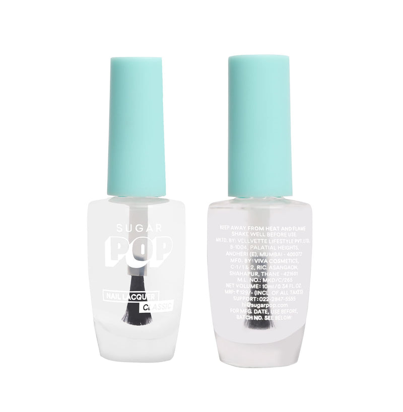 SUGAR POP Nail Lacquer - 27 Crystal Clear (Transparent) 10 Ml - Dries In 45 Seconds - Quick-Drying, Chip-Resistant, Long-Lasting. Glossy Finish High Shine Nail Enamel/Polish For Women.