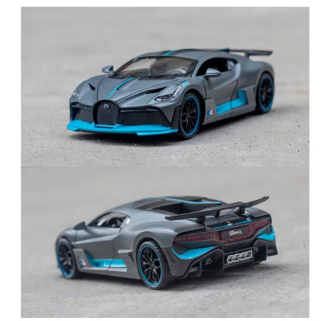 TEC TAVAKKAL 1:32 Bugatti Divo Metal Alloy Pull Back Car Diecast Electronic Toys with Openable Doors Lights and Music,Decorative,Mini Vehicles Toys for Kids,Young Peoples Gifts for All Age (Gray)