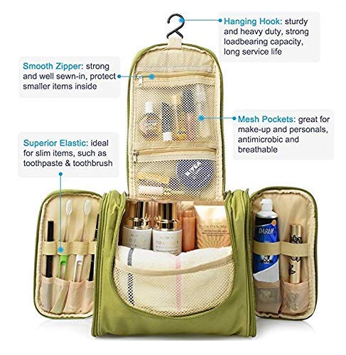 OYZEKX Portable Toiletry Bag for Women Makeup Pouch Waterproof Shower Wash Bag Cosmetic Organizer Case Multifunctional Travel Kit Pack with Hook (Green)