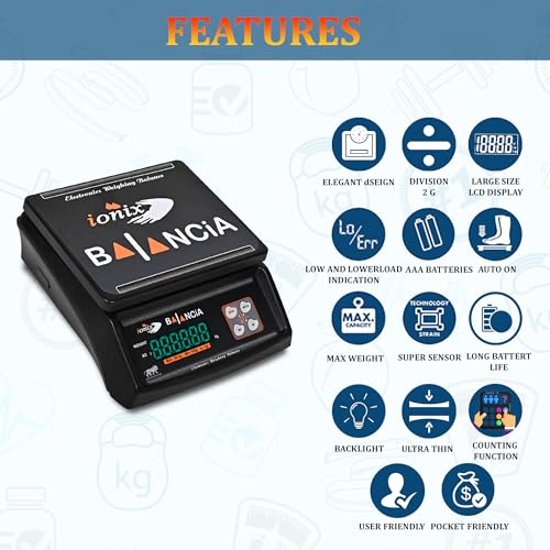 IONIX Made In India, Dual Display Weight scale with 1 Year Warranty & 8 hours battery Backup 30 kg capacity, Weight Machine for Shop | Weighing Machine | Weighing Machine for Shop 1 Piece, Black