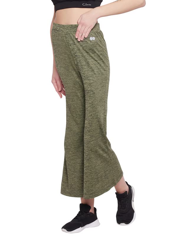 Clovia Women's Comfort Fit Flared Active Pants (AB0096P17_Green_M)