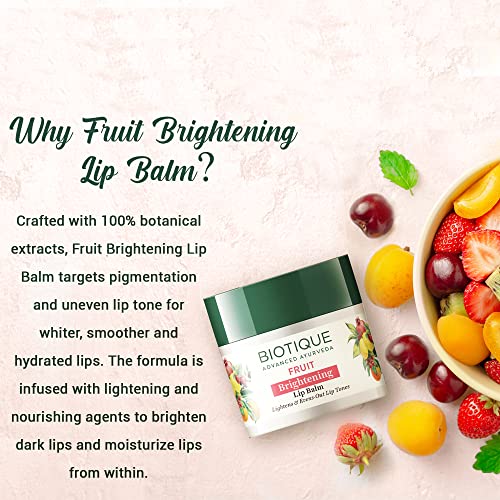 Biotique Fruit Whitening/Brightening Lip Balm | Hydrated and Nourishing Lips| Visibly Lighter Lips | Evens Out Lip Tone | De-pigmentation Balm |100% Botanical Extracts| All Skin Types | 12G