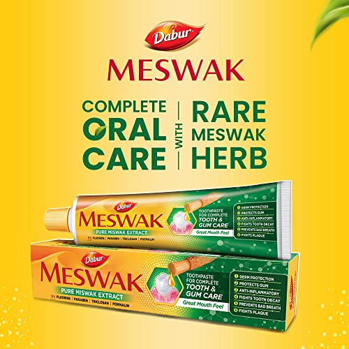 Dabur Meswak Complete Oral Care Toothpaste - 500g (2 x 200g + 1 x100g) | Complete Oral & Gum Care Toothpaste | Contains Pure & Rare Miswak extract | No added Fluoride, Paraben, Triclosan & Formalin