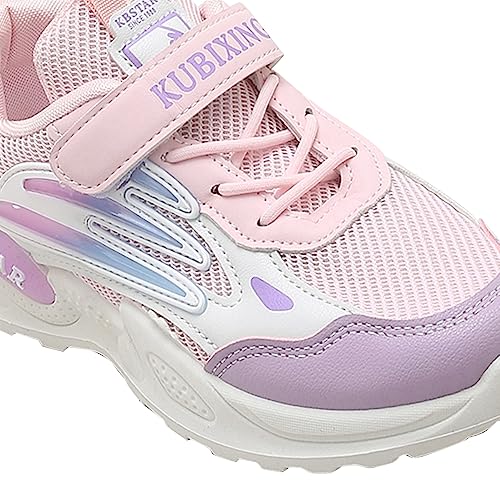 Hopscotch Girls PU and Mesh Text Print Athletic Shoes in Pink Color UK:1 (XFR-4392321)