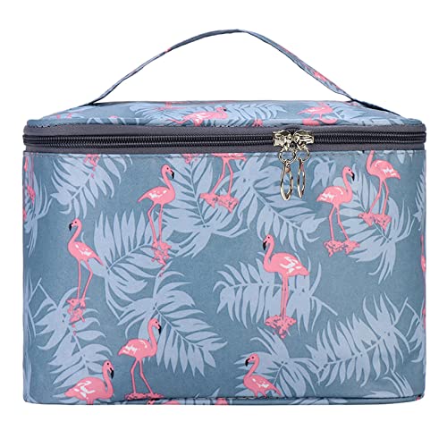 Wolpin Professional Large Cosmetic Makeup Kit Storage Organizer Travel Toiletry Vanity Bag with Big Compartment, Waterproof Makeup Brush Holder Portable (22.5 x 17 x 15 cm) Flamingo Design, Multicolor