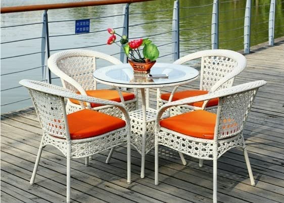 City Outdoor 4+1 Garden Living Outdoor Indoor Patio Furniture Sets Rattan Chair Patio Set Wicker Conversation Set Poolside Lawn Chairs Swing Area Balcony Outdoor Garden Furniture (White Orrange)