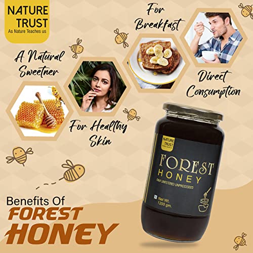 Nature Trust Raw Organic Forest Honey,1200 Gram, Wild, Unprocessed, Unheated, Non Pasteurized, Original Honey 100% Pure and Natural (1.2 Kg)