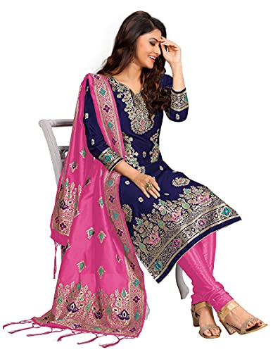 PANASH TRENDS Women's Jacquard Silk Salwar Suit Unstitched (Blue)