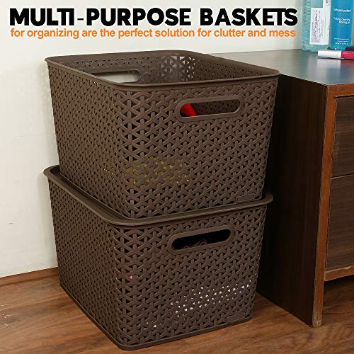 Bel Casa Royal Basket Large Pack of 2 With 2 Lids Multipurpose Plastic Storage Baskets - Dark Brown