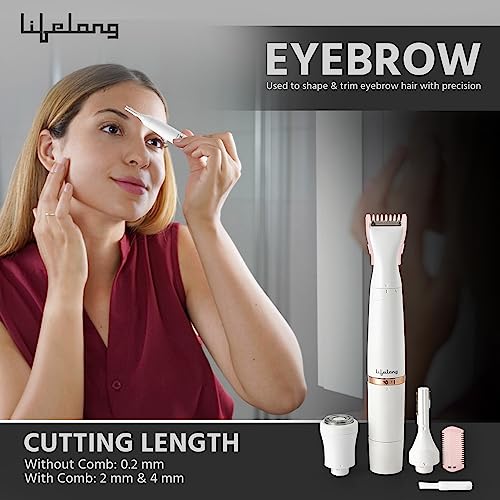 Lifelong Battery Powered LLPCW30 Rechargeable Eyebrow, Underarms And Bikini Trimmer for Women (White) - 1 Hour Runtime (1 Year Warranty)