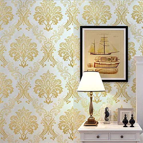 wolpin Wall Stickers DIY Wallpaper (45 x 500 cm) Floral Damask Self Adhesive, Living Room, Hall, Sofa Background Decal, Gold