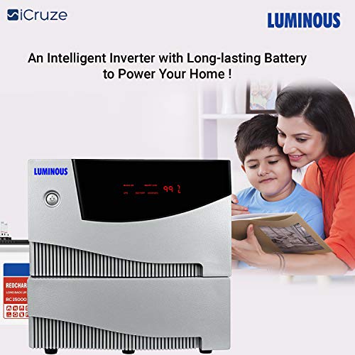 Luminous Inverter & Battery Combo (Cruze+ 2KVA Pure Sine Wave 2000VA/24V Inverter with Red Charge RC15000ST Short Tubular 120Ah Batterry - 2 Batteries) for Home, Office & Shops