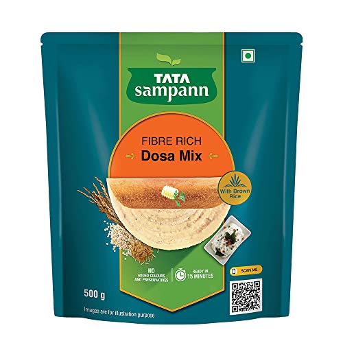 Tata Sampann Fibre Rich Dosa Mix | Ready to Cook Breakfast Mix | Ready in 15 Minutes | Golden, Crispy & Tasty Dosas | Instant Dosa Batter| 500 g